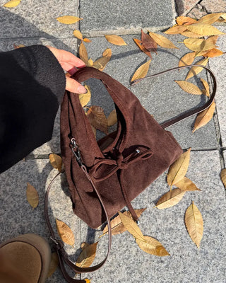 Ribbon String Point Suede Mini Bag
