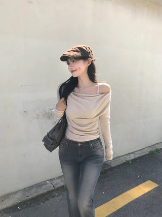 Shirred off-shoulder sleeveless top