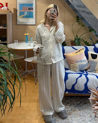 (Unisex) Triple Stripe Gauze Pajama Set