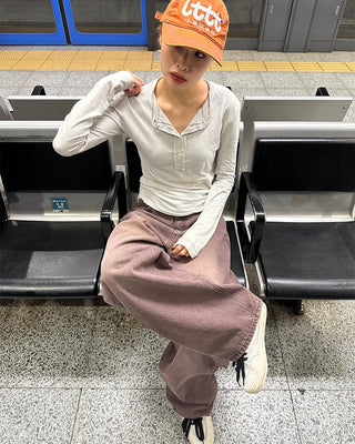 Cut-off Henley neck slim long cutsew