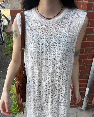 Perforated lace slit dress