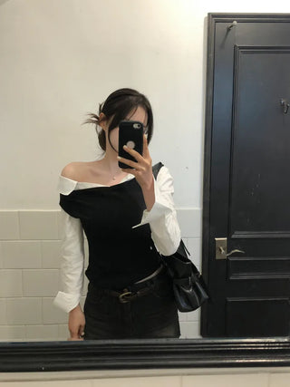 One-shoulder cropped shirt