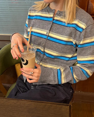Multi-stripe round neck cardigan