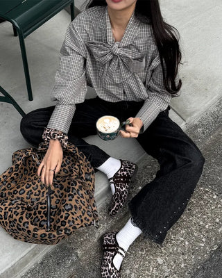Big Ribbon Tie Check Blouse