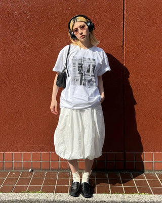 Midi balloon skirt with elastic waistband at the back