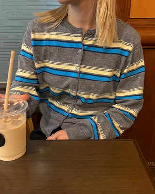 Multi-stripe round neck cardigan