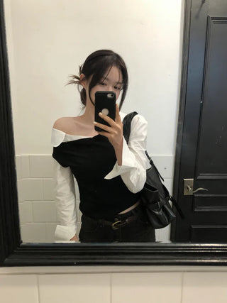 One-shoulder cropped shirt
