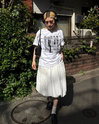 Midi balloon skirt with elastic waistband at the back
