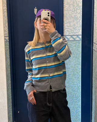 Multi-stripe round neck cardigan