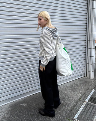 Striped semi-cropped double-zip waffle hoodie
