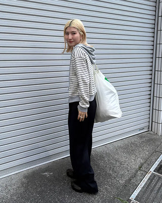 Striped semi-cropped double-zip waffle hoodie