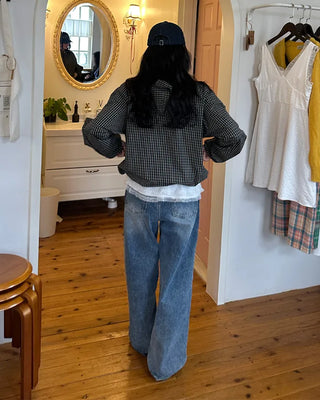 Two-button denim wide-leg pants