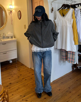 Two-button denim wide-leg pants
