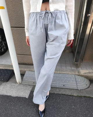 Linen wide-leg pants with elastic waistband