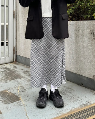 Waist bag, elastic waistband, checkered long skirt
