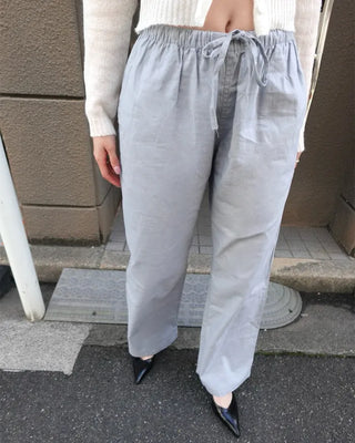 Linen wide-leg pants with elastic waistband