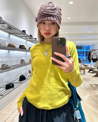 Round hem cotton long t-shirt