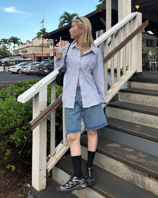 Straight-leg denim shorts