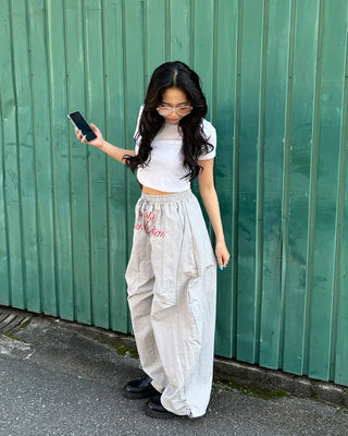 Center Lettering Nylon Track Pants