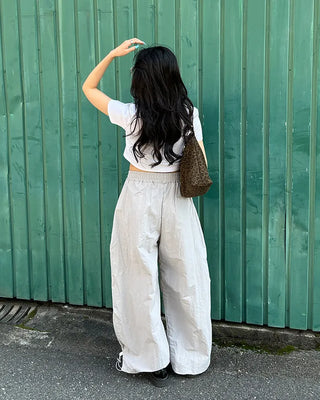 Center Lettering Nylon Track Pants