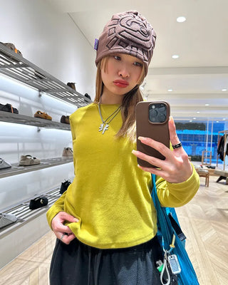 Round hem cotton long t-shirt