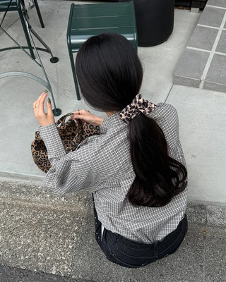 Big Ribbon Tie Check Blouse