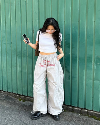 Center Lettering Nylon Track Pants