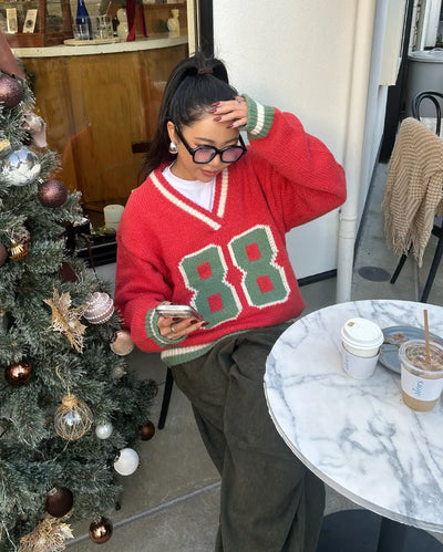 88 V-neck bicolor knit