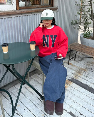 (Unisex) Simple Loose Long Sleeve Cut and Sewn