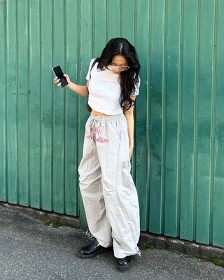 Center Lettering Nylon Track Pants