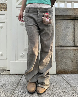 Slash-seam low-waist pants