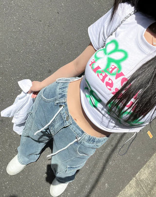 Flower print string cropped t-shirt (4 colors)