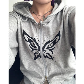 Butterfly Cropped Hoodie Zip-Up