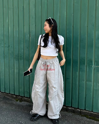 Center Lettering Nylon Track Pants