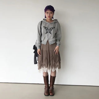 Butterfly Cropped Hoodie Zip-Up