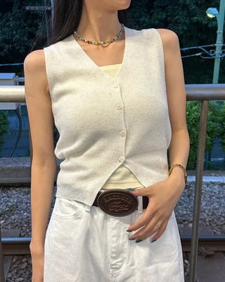 V-neck button-up sleeveless top