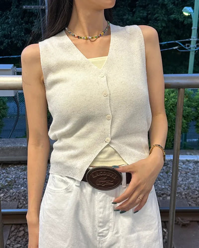 V-neck button-up sleeveless top