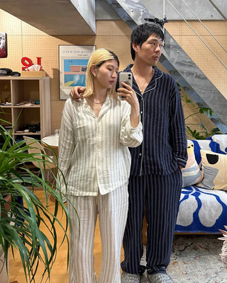 (Unisex) Triple Stripe Gauze Pajama Set
