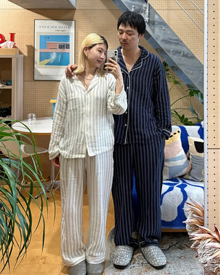(Unisex) Triple Stripe Gauze Pajama Set