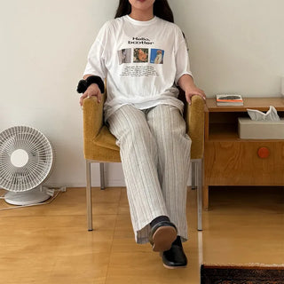 Linen striped elastic waist pants