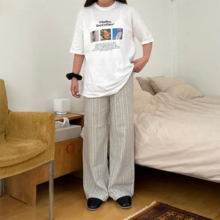 Linen striped elastic waist pants