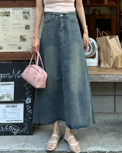 Vintage denim long skirt