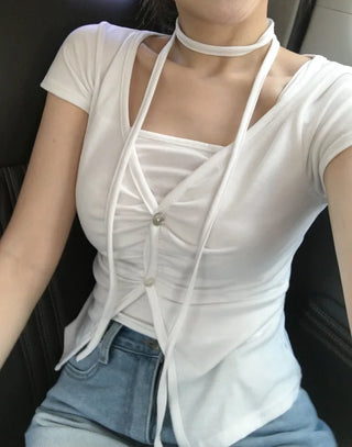 Shirred Sleeveless Cardigan Set
