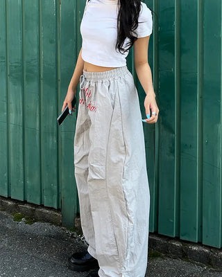 Center Lettering Nylon Track Pants