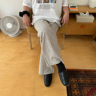 Linen striped elastic waist pants