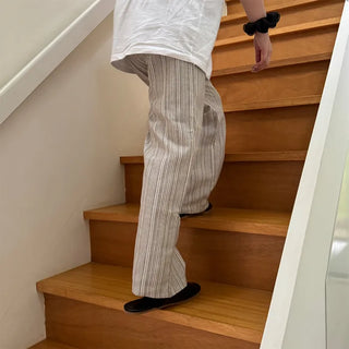 Linen striped elastic waist pants