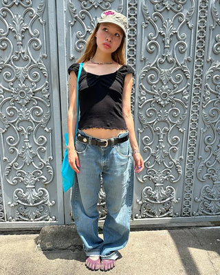 Gathered Shoulder Rib Pointelle Tank Top