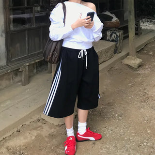 Waist drawstring Bermuda jersey pants