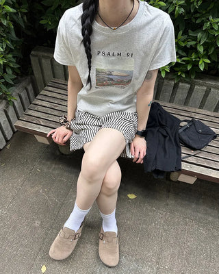 Striped elastic waist shorts