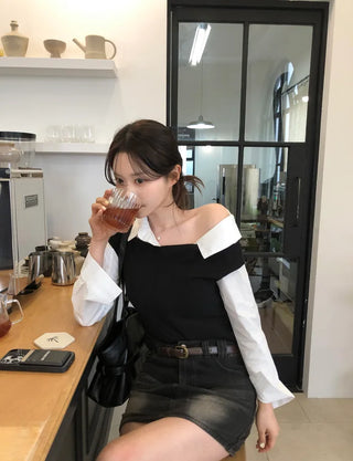 One-shoulder cropped shirt